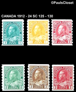 CANADA 1912-24 SC 125-130 KING GEORGE V 1¢-3¢ COIL P 8v MNH OG VF - Picture 1 of 2