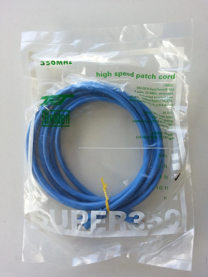 Brand New Belden Data Twist 350 Mhz Patch Cable Cord, 24AWG, Blue 7FT - Image 1 of 1