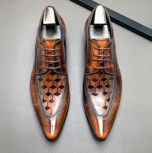 Zapatos de vestir británicos transpirables de negocios de cuero real con punta en punta de moda - Imagen 1 de 10