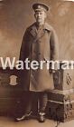 0232. Wwi Royal Engineer Soldier In Great Coat. Trimmed Card And Autographed.