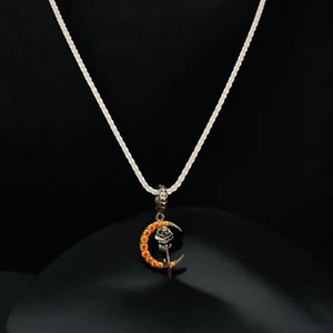 COLLANA DONNA CON CIONDOLO A FORMA DI LUNA CON ZIRCONI CON ROSA  ARGENTO 925 - Foto 1 di 8