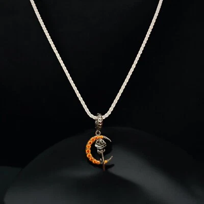 COLLANA DONNA CON CIONDOLO A FORMA DI LUNA CON ZIRCONI CON ROSA  ARGENTO 925 - Immagine 1 di 4