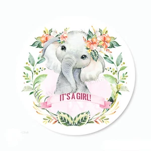 Its a Girl Baby Shower Elephant Favors Envelope Seals Scrapbook Stickers Labels - Picture 1 of 1