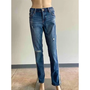 Dear John Distressed Denim Jeans White Stripe Straight Leg Women's Size 27 - Picture 1 of 8