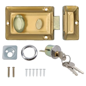 Brass Finish Door Lock Night Latch Rim Type Cylinder Security Latch 3 Keys - Picture 1 of 10