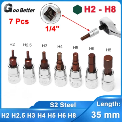 7 Pcs Hex Allen Key Bit Socket Screwdriver Set 1/4" Drive S2 Steel Bits H2 - H8 - Image 1 of 4