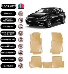 Floor Mats Liner Fits infiniti QX30 (2017-2019) Waterproof 4D Molded Beige 4pcs - Bild 1 von 6