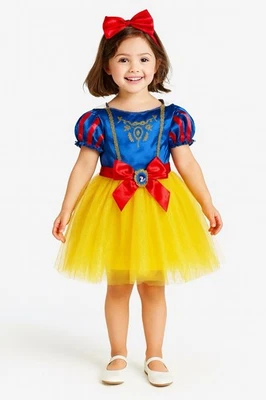 Disney Princess Snow White Dress Costume Girls 4T Sparkly Tulle Skirt Red Bow - Image 1 of 4