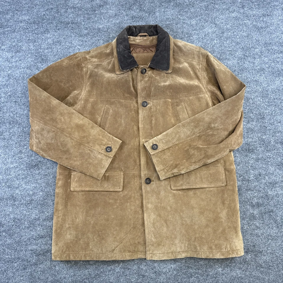 Chaqueta de cuero marrón Knightsbridge 4 botones forrada de poliéster grande para hombre Foto 1 de 4