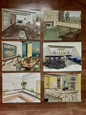 Lote de 6 pinturas para el hogar de diseño de casa moderna de mediados de siglo de Don Miller años 40 y 50 Foto 1 de 4