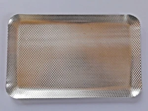 Tablett Gläsertablett Platte DDR Alu eloxiert 23,5x 14,5 cm goldfarben mit Rand - Bild 1 von 2