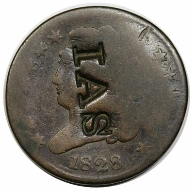 1828 Classic Head Half Cent, C-3, "IAS" counterstamp - Image 1 of 4
