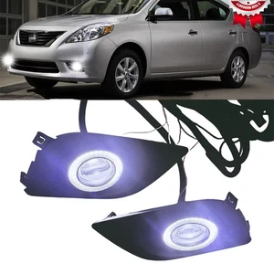 Pair LED COB Angel Eyes Round Halo Ring Bumper Fog Lights For Nissan Versa 12-14 - Picture 1 of 21