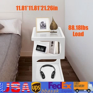 3-stufiger Massivholz Nachttisch, Beistelltisch für kleine Räume mit offenem Stauraum - Bild 1 von 17