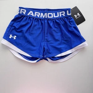 Under Armour Girls Loose Fit Play Up 2.0 Shorts, Blue/White, Size YXS NWT NEW - Picture 1 of 3