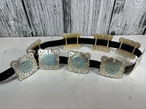 Cinturón Concho Estilo Navajo Flor Turquesa Repousse Alemán Plata - Imagen 1 de 13