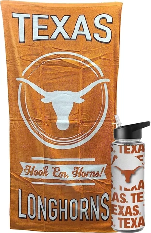 NCAA Fan Bundle Includes Water Bottle, Beach Towel (Texas Longhorns Circle) Cover