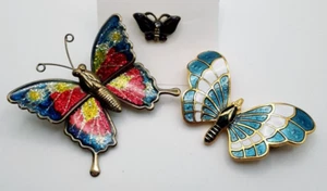3 Vintage Schmetterling Brosche Emaille goldfarben Anstecknadel LOT 1 3/8", 1 1/8" Italien, 3/8 LC - Bild 1 von 11