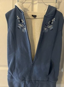 Basic Edition Hooded Vest Women's Small Fleece Lined Zip Up Blue - Picture 1 of 7