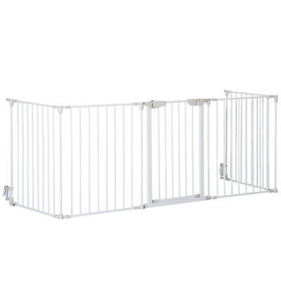 PawHut Pet Safety Gate 5-Panel Playpen Metal Fence W/ Walk Through Door White • 72.29€