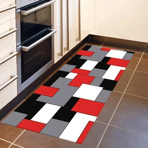 Alfombra de cocina roja geométrica negra y gris alfombra antideslizante alfombras de piso para dormitorio - Imagen 1 de 3