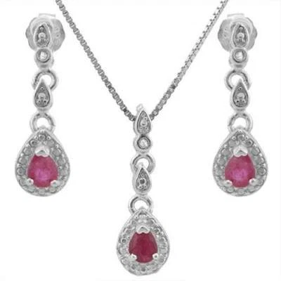 1/2 CT Ruby Sterling Silver Earring & Pendant Set w/18" Chain - Image 1 of 4