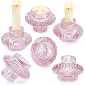 Kerzenständer aus Glas 6er Set - konisch & Teelicht, Boho Design, Farbe Rosa - Bild 1 von 8