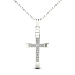 0.06Ct Natural Diamond Religious Cross Pendant For Women Crafted In 14k Gold - Picture 1 of 16
