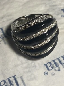 Beautiful Lia Sophia "Kiam Family" Blake Ring SZ: 8 Black Enamel w/Crystals - Picture 1 of 5