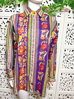 Blusa Top Para Mujer ETRO 44 Multicolor Estampado Geométrico Floral Abotonada Italia Foto 1 de 4