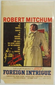 Póster de Robert Mitchum vintage de tarjeta de ventana de artistas unidos de intriga extranjera 1956 - Imagen 1 de 4