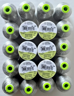 Lots 20 Coats & Clark Embroidery Thread 1100 yds. Silver D75 Polyester - Image 1 of 4