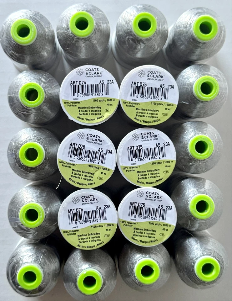 Lots 20 Coats & Clark Embroidery Thread 1100 yds. Silver D75 Polyester - Image 1 of 4
