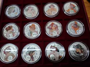 Niue 2010 - 2011 A. "Mucha Zodiac" 12x1$ Silver Coin Set *RARE* - Picture 1 of 16
