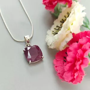 5.08gm Natural Red Ruby Gemstone Cushion Faceted 925 Silver Prong Set Pendant 1" - Picture 1 of 7
