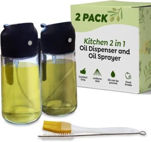 2 PACK Kitchen 2 in 1 Oil Dispenser and Oil Sprayer - 16oz Bottle Spray and Pour - Picture 1 of 9