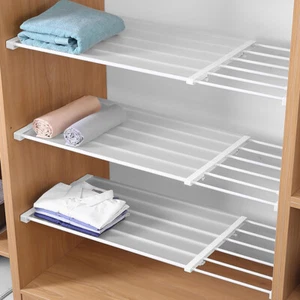 Adjustable Closet Cupboard Storage Organizer Shelf Extendable Divider Rack White - Picture 1 of 13