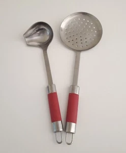 Wolfgang Puck's Bistro Elite Collection Ladle & Slotted Spoon Set w/ Red Handle - Picture 1 of 10
