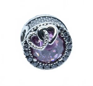 Authentic Pandora Silver Pink Love Hearts Sparkling Charm with Clear CZ - Picture 1 of 7
