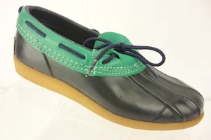 SPORTO Navy Blue & Green Leather Rubber Loafer Flat Duck Shoe Women's SZ 6 M - Picture 1 of 12
