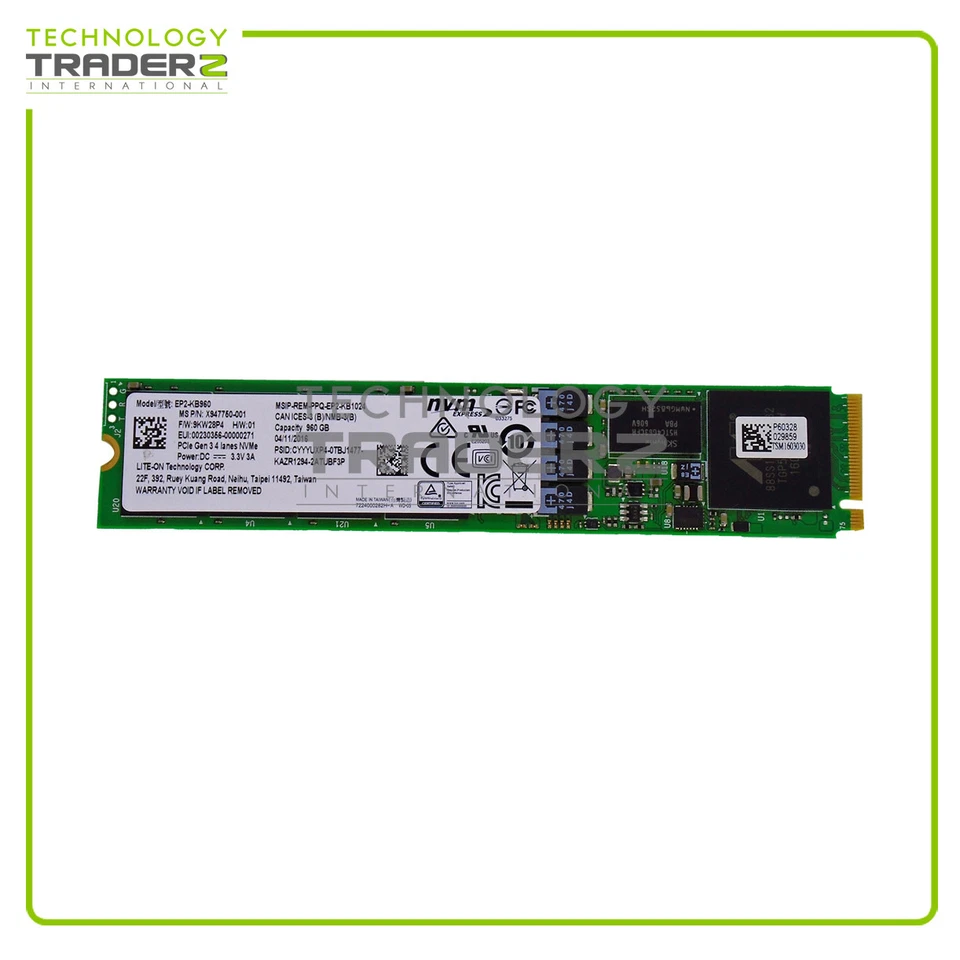 EP2-KB960 Lite On 960GB PCI-E NVME M.2 22110 Solid State Drive X947750-001 - Image 1 of 1