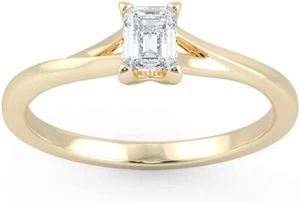 Anillo solitario de diamante esmeralda de 14 quilates de oro cultivado en laboratorio 1/4CT Diamond Split Shank - Imagen 1 de 30