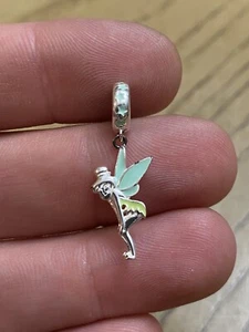 Disney Sterling Silver 925 Designer Signed Tinkerbell Inlay Dangle charm - Picture 1 of 2
