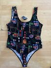 NEW FOREVER 21  plus black tokyo neon signs bodysuit size 0X or XL casual H11