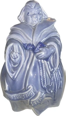 Vintage Red Wing Pottery BLUE Friar Tuck Cookie Jar THOU SHALT NOT STEAL 1940's - Image 1 of 4