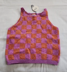 Longlivethequeen Girls Kids Mohair Blend Check Knit Sweater Vest Size 8 New - Picture 1 of 9