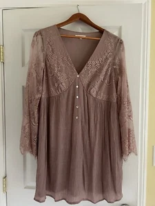 Baevely Dress Babydoll Lace Dress Pink Sheer Lined Size L Boho WhimsyGoth - Picture 1 of 8