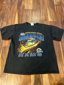 Vintage 2000 Super Bowl XXXIV St. Louis Rams Champion Ring Black T Shirt Large - Picture 1 of 8