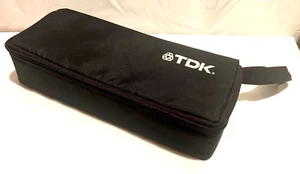 Vintage TDK 15 Cassette Tape Black Plastic Storage Holder w/ Soft Carrying Case - Picture 1 of 3