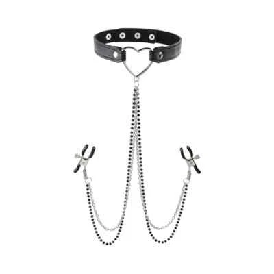 Hojas deportivas sexo y travesuras amor cuello ajustable con abrazaderas para pezones negro Foto 1 de 4